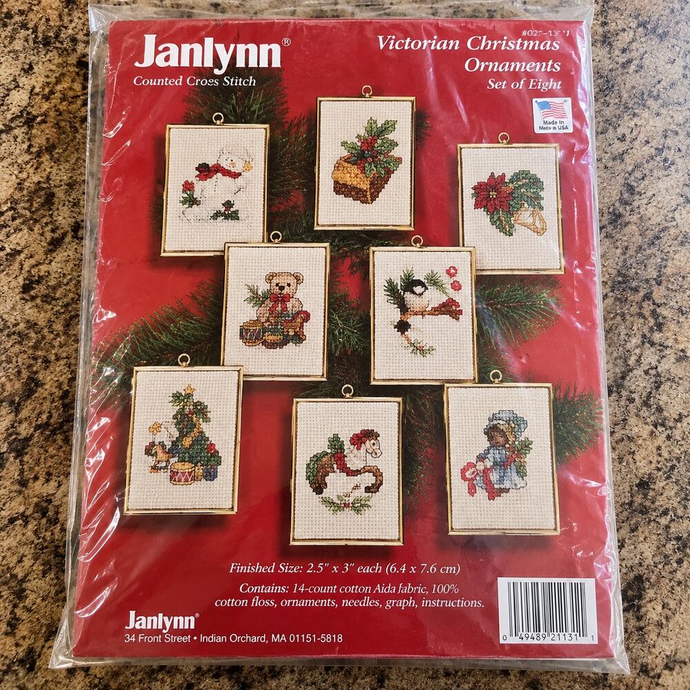 1992 JANLYNN 126-01 CHRISTMAS CROSS STITCH KIT FRISKIES ORNAMENTS *NEW*